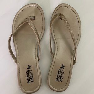 gold sparkly flip flops